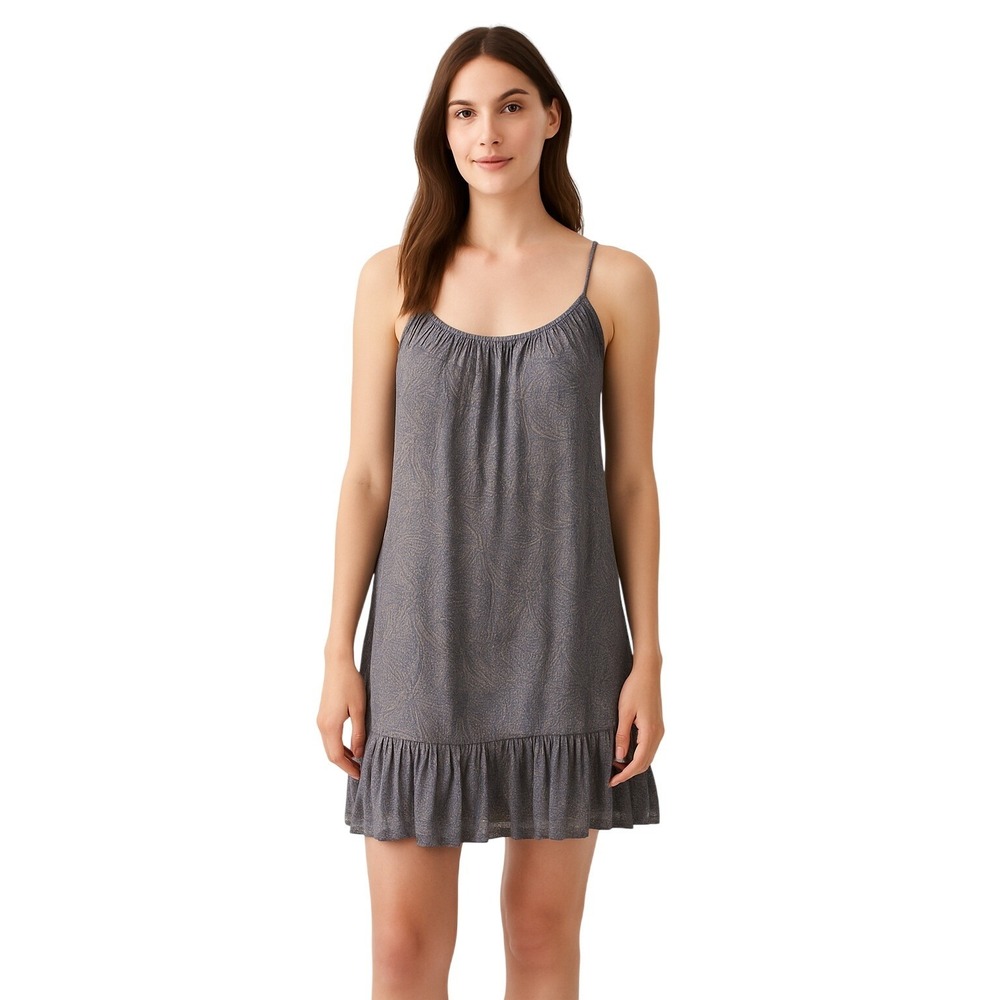 TART Dress‎ S Blue Taupe Spaghetti Strap Ruffle Hem Geometric Keyhole Boho